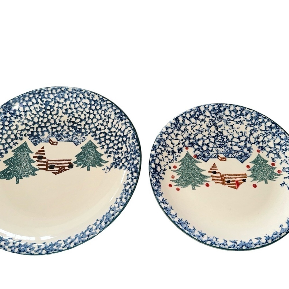Folk Craft Cabin In The Snow By Tienshan serving platter and dinner plate